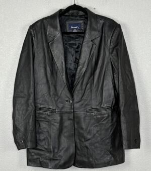 Denim & Co Womens Leather Blazer Jacket Clean Goth Matrix Black Size L